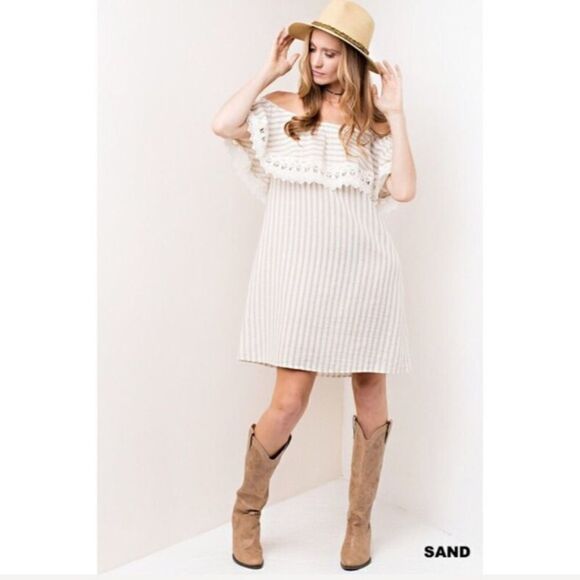 Sand Striped Crochet Detail Dress - Picture 3 of 6
